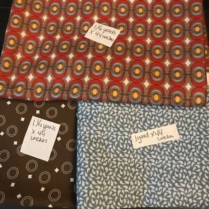 Cotton Fabric Remnant Lot 3.5 Yards Total Geometric Retro Prints 44W Brown Blue